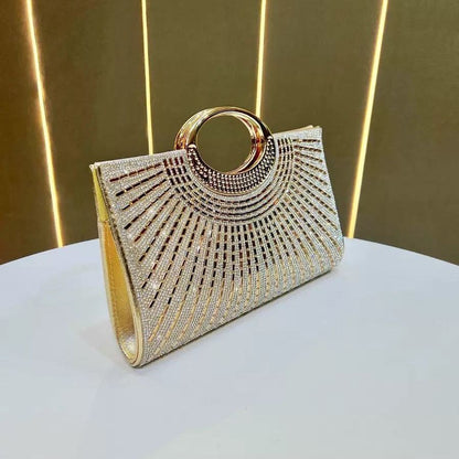 Sunburst Rhinestone Ring-Handle Handbag