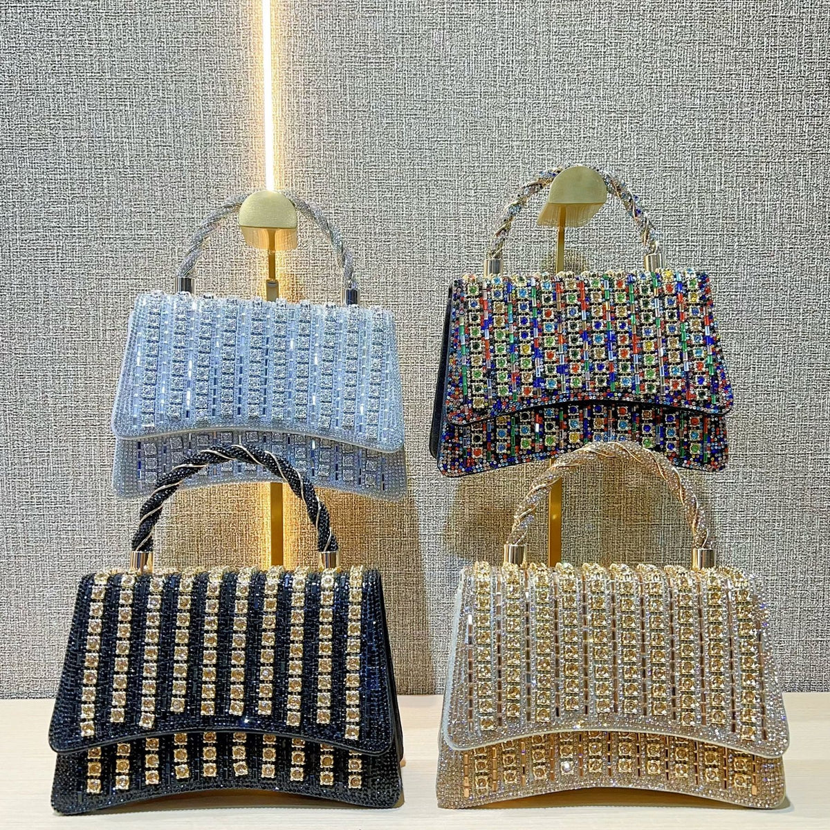 Multicolor Crystal Top-Handle Evening Bag