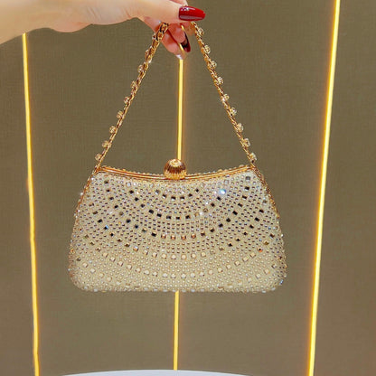 Scalloped Rhinestone Chain Evening Bag