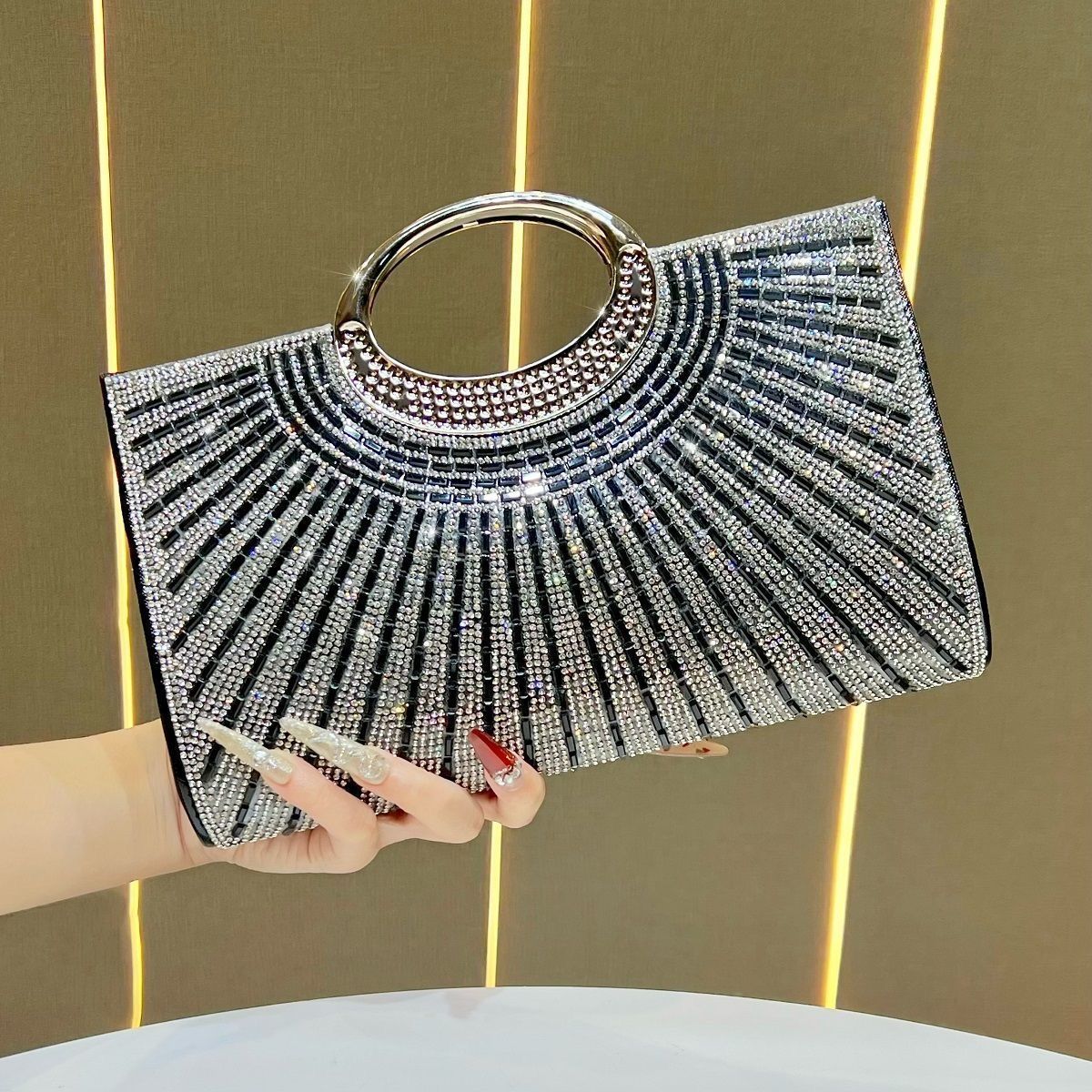 Sunburst Rhinestone Ring-Handle Handbag