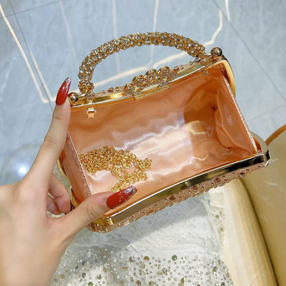 Wavy Rhinestone Crown-Clasp Mini Handbag