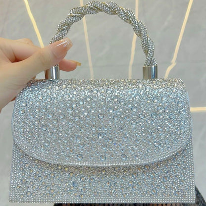 Rhinestone Flap Top-Handle Evening Bag