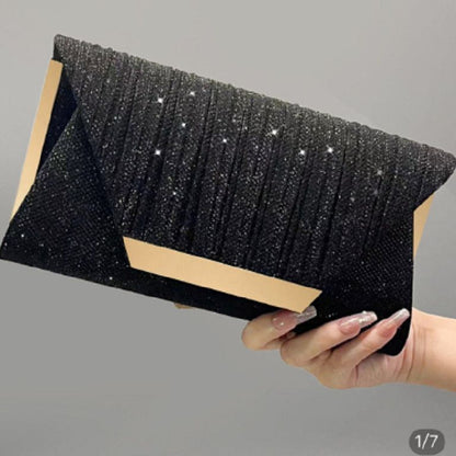 Pleated Glitter Bar-Accent Clutch