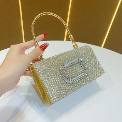 Rhinestone Buckle-Detail Box Clutch