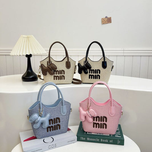 Woven Top-Handle Commuter Bucket Bag