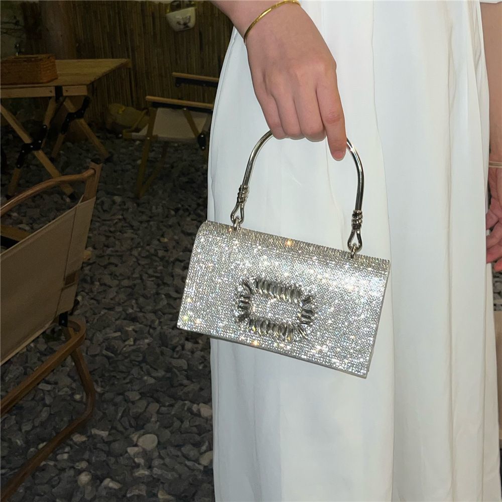Rhinestone Buckle-Detail Box Clutch