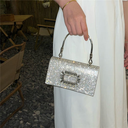 Rhinestone Buckle-Detail Box Clutch