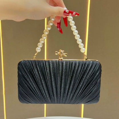 Pleated Satin Teardrop-Accent Evening Bag