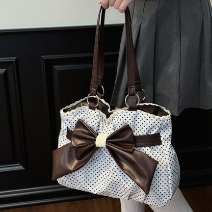 Retro Large-Capacity Bow & Lace Shoulder Tote