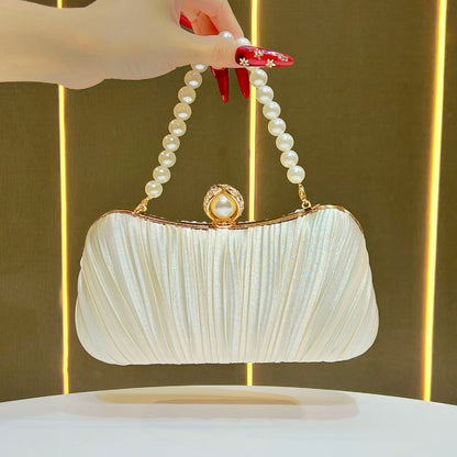 Pleated Satin Teardrop-Accent Evening Bag