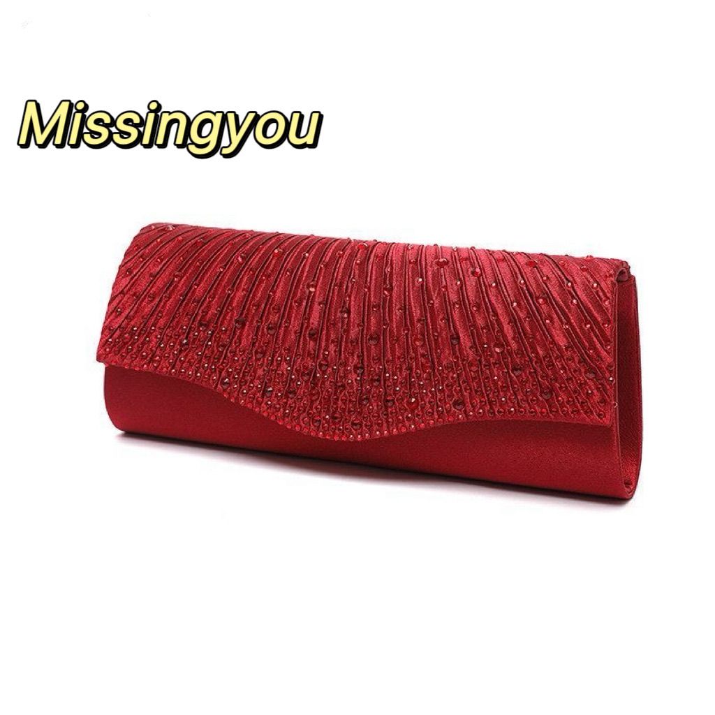 Pleated Glitter Envelope Clutch