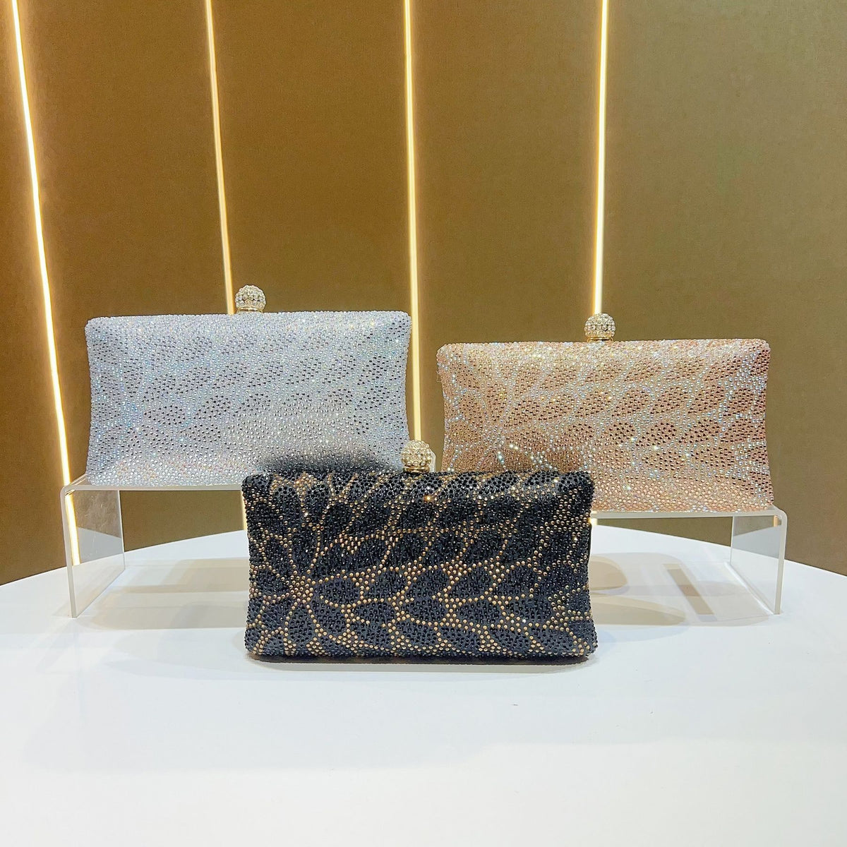 Floral Rhinestone Box Clutch