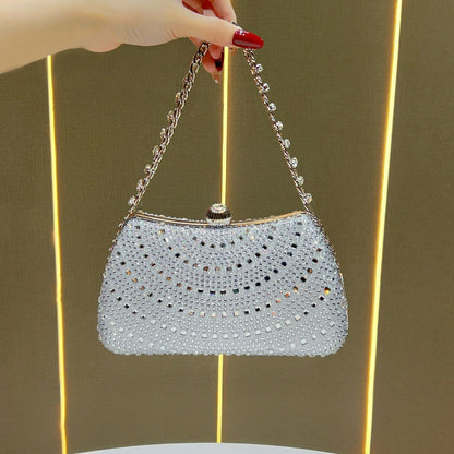 Scalloped Rhinestone Chain Evening Bag