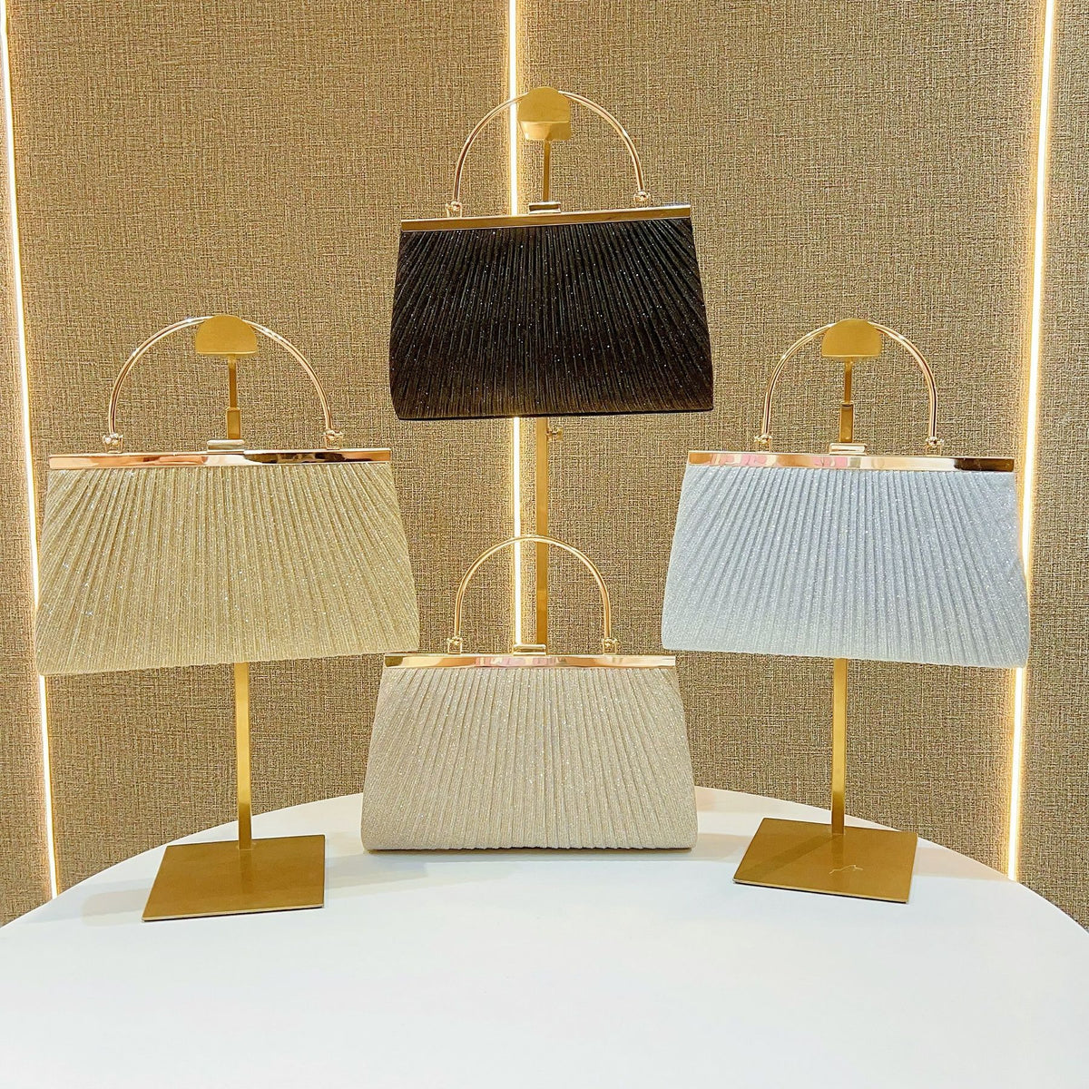 Pleated Half-Moon Handle Evening Bag