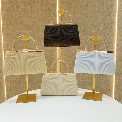 Pleated Half-Moon Handle Evening Bag