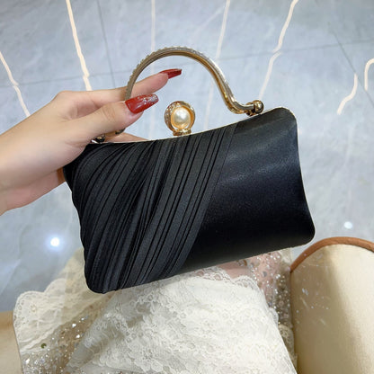 Pleated Pearl-Clasp Evening Handbag