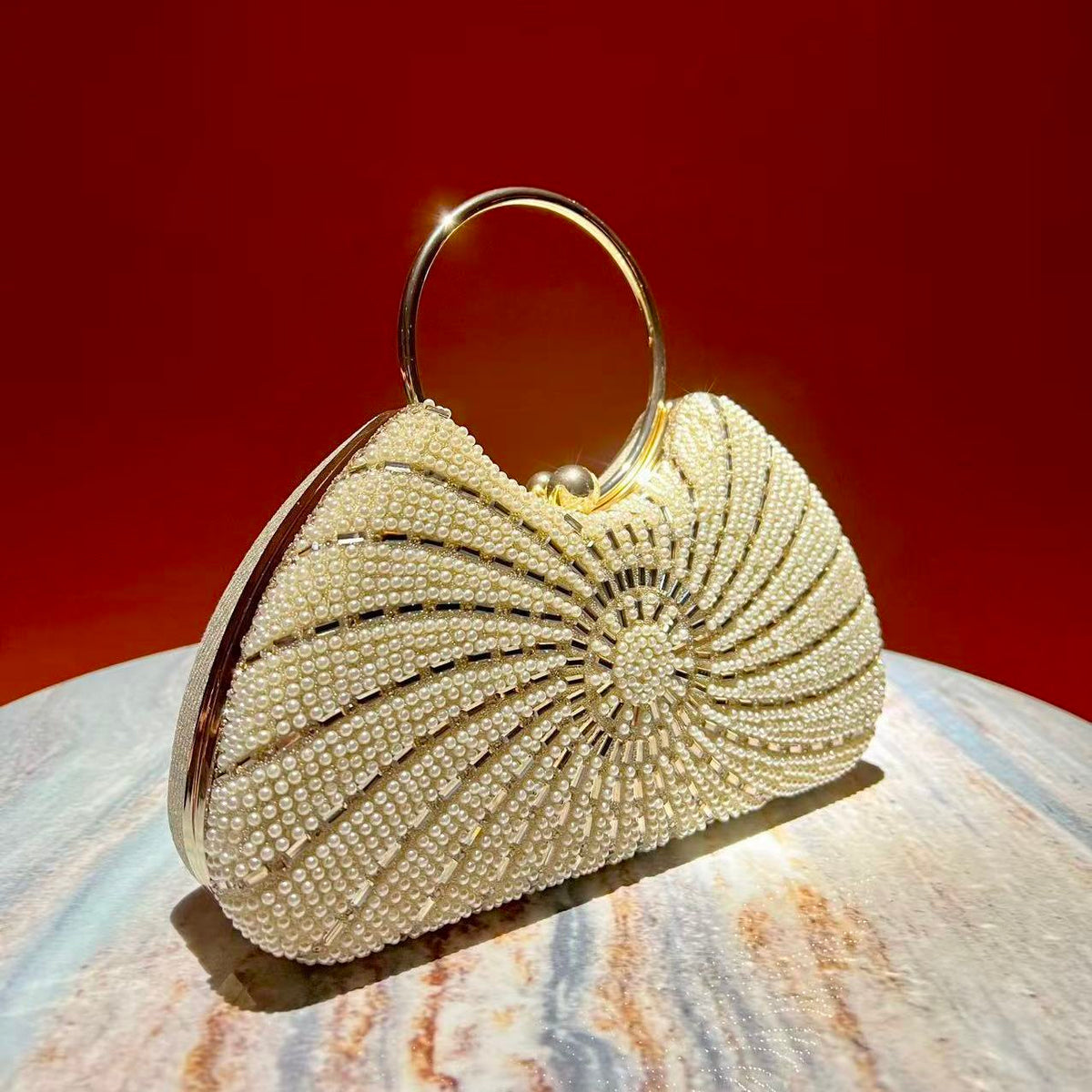 Spiral Beaded Ring-Handle Clutch