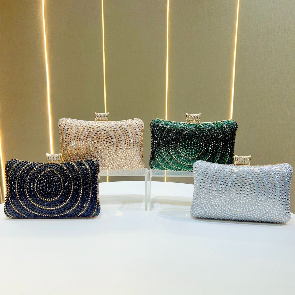 Circular-Pattern Rhinestone Box Clutch