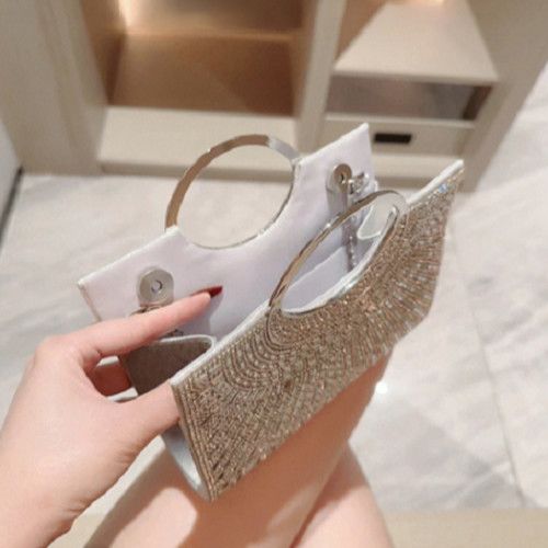 Sunburst Rhinestone Ring-Handle Evening Handbag