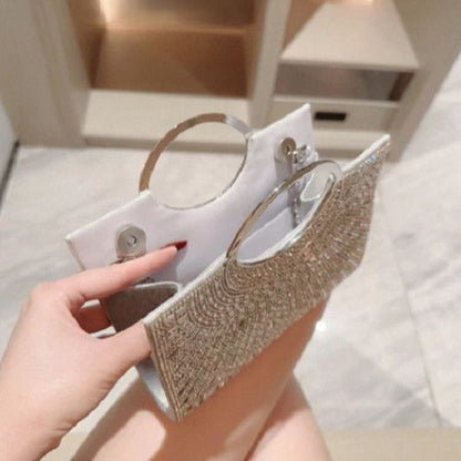 Sunburst Rhinestone Ring-Handle Evening Handbag