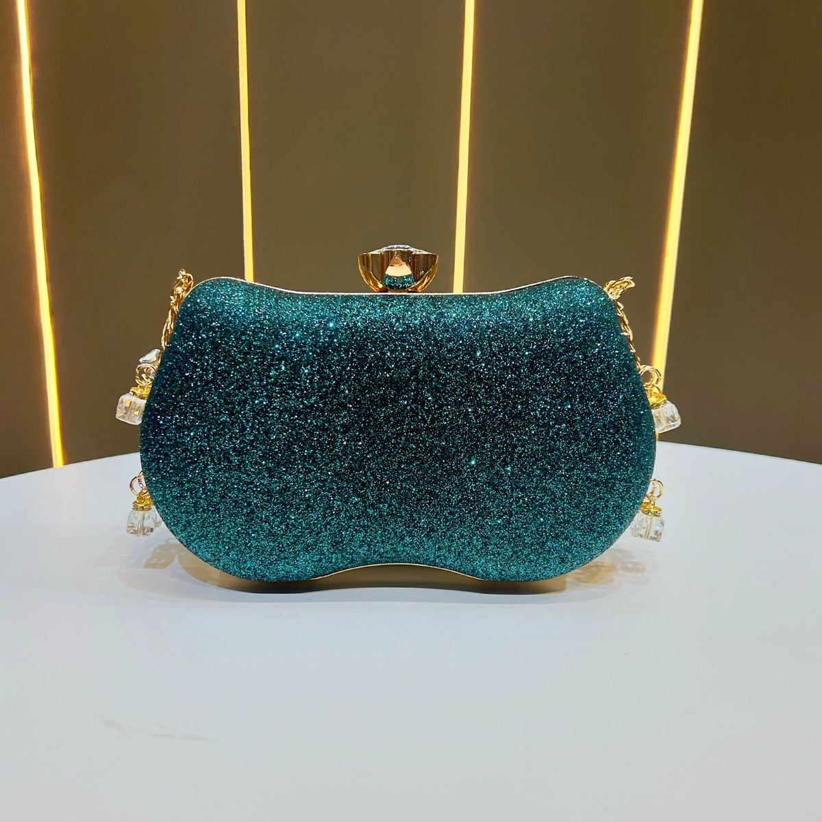 Spiral Rhinestone Chain Evening Bag