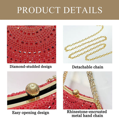 Scalloped Rhinestone Chain Evening Clutch