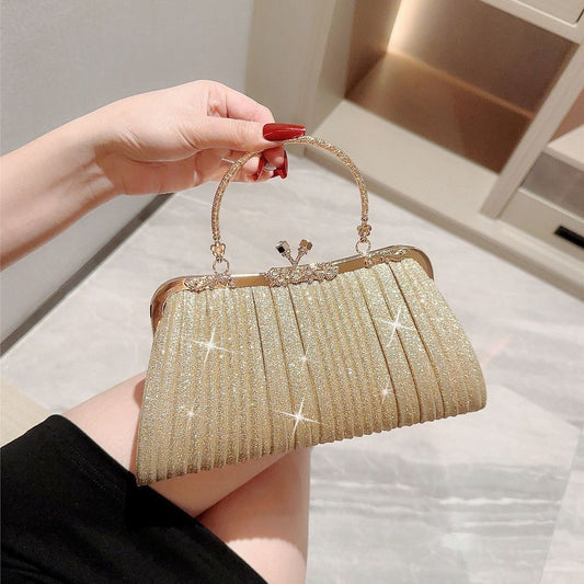 Mini Pleated Rhinestone Top-Handle Bag
