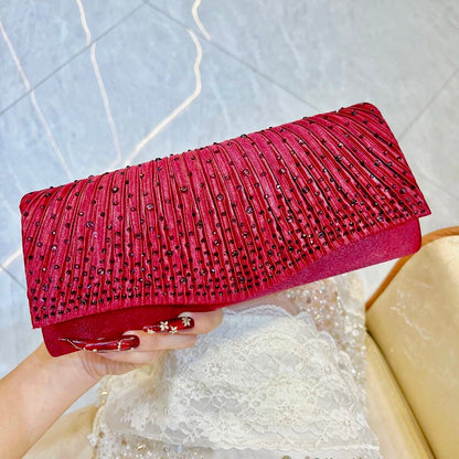 Pleated Glitter Envelope Clutch