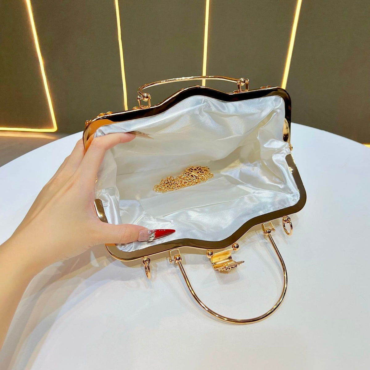 Ruched Crystal-Accent Evening Handbag