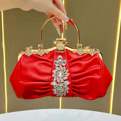 Ruched Crystal-Accent Evening Handbag