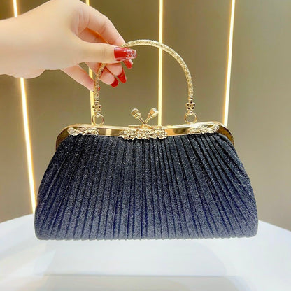 Mini Pleated Rhinestone Top-Handle Bag