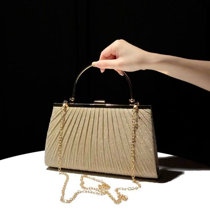 Pleated Half-Moon Handle Evening Bag