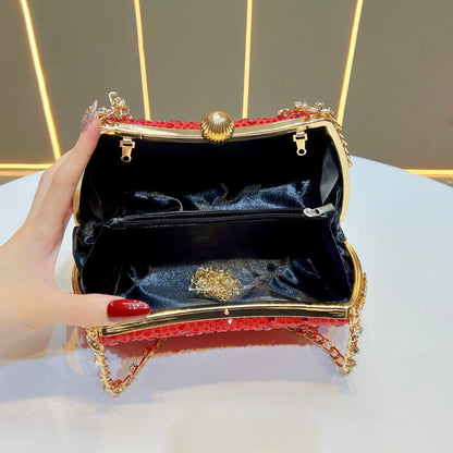 Scalloped Rhinestone Chain Evening Bag