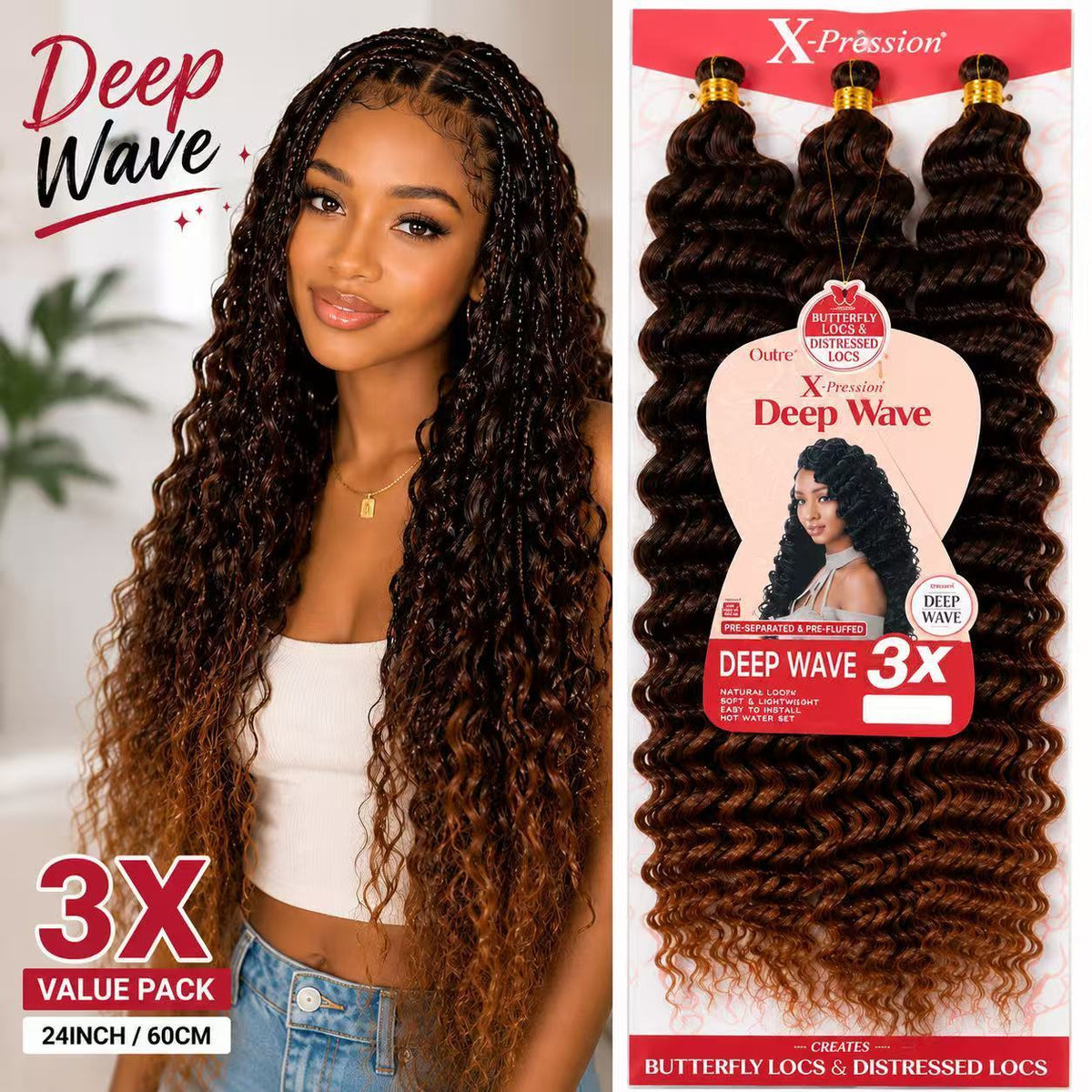 3X Deep Wave Crochet Hair, 24 Inch - product view 1