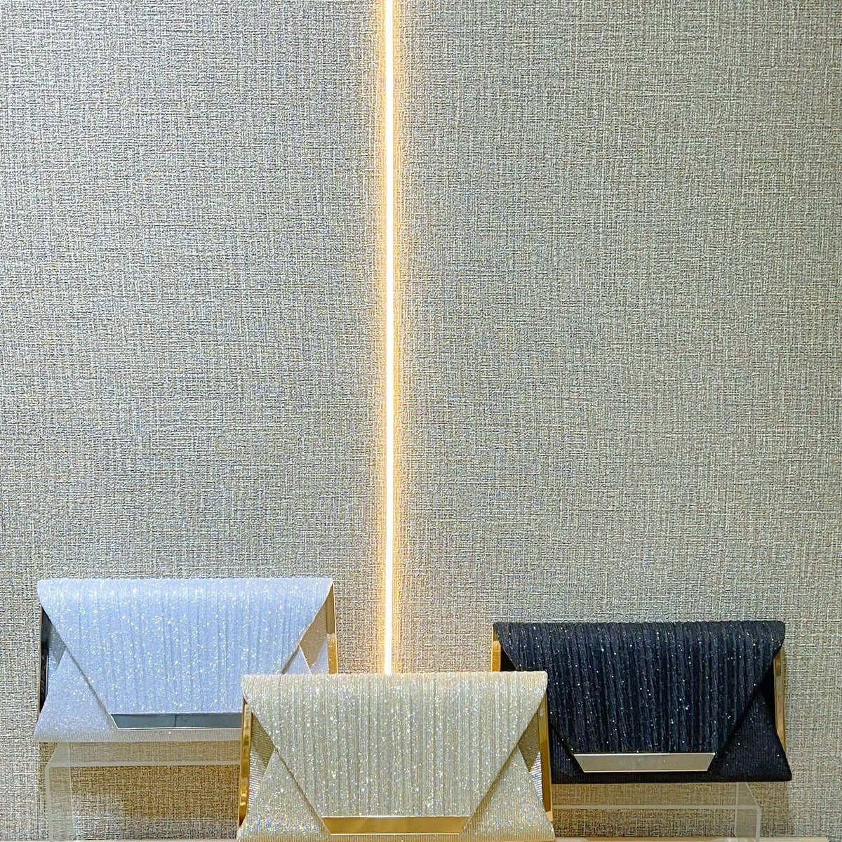 Pleated Glitter Bar-Accent Clutch
