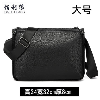 Men's Large-Capacity Pebble-Texture Shoulder Bag