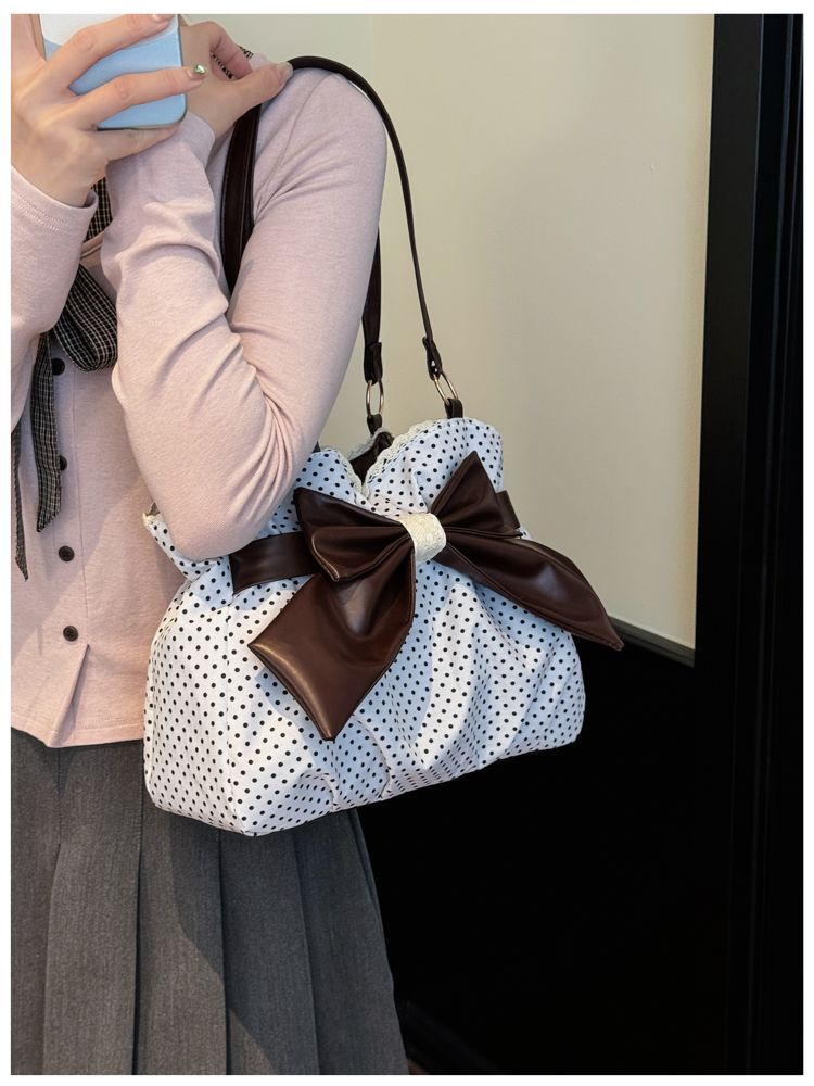 Retro Large-Capacity Bow & Lace Shoulder Tote