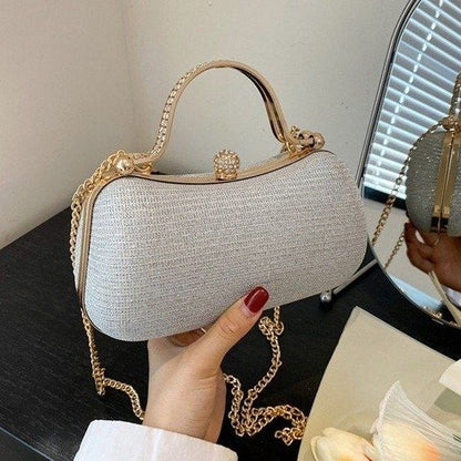 Shimmering Gold-Lock Evening Chain Bag
