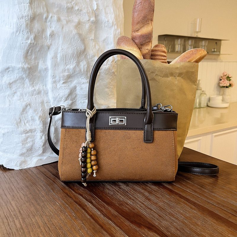 Retro Colorblock Underarm Bag With Beaded Charm