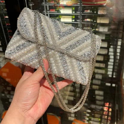 Pearl & Rhinestone Twist-Flap Clutch