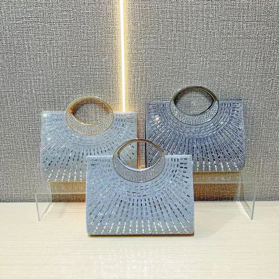 Sunburst Rhinestone Ring-Handle Evening Handbag