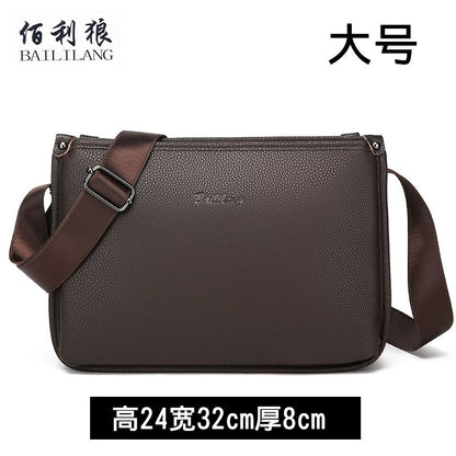 Men's Large-Capacity Pebble-Texture Shoulder Bag