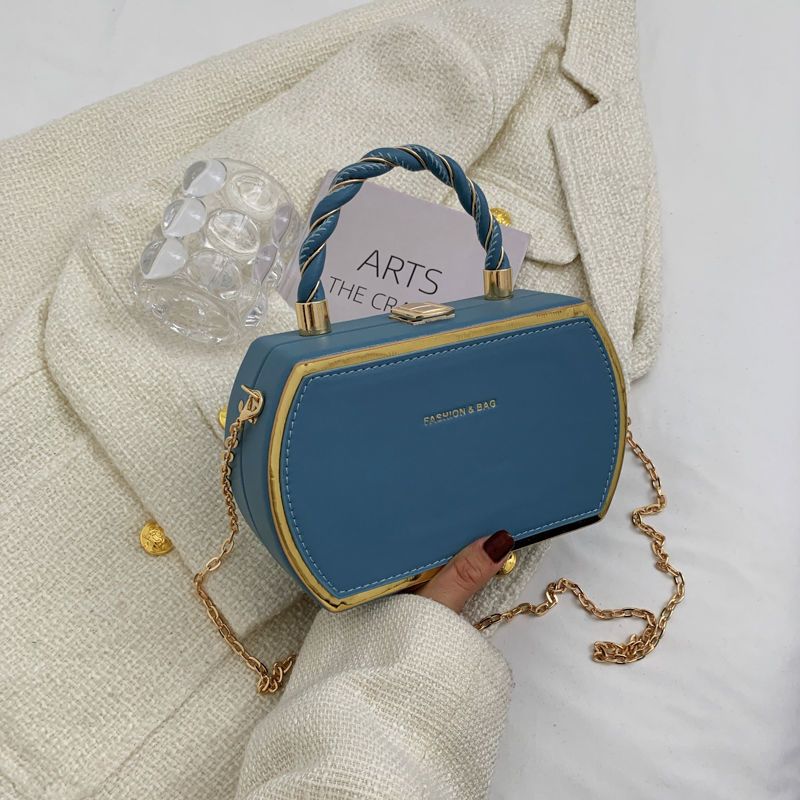 French-Style Structured Box Chain Crossbody Bag