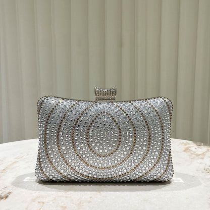 Circular-Pattern Rhinestone Box Clutch