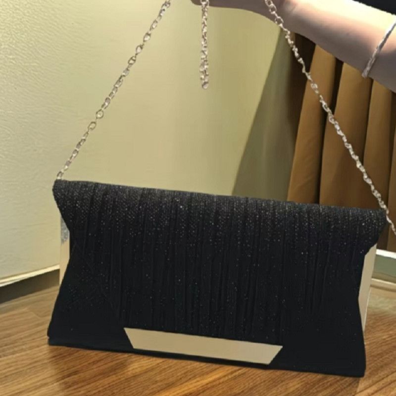 Pleated Glitter Bar-Accent Clutch