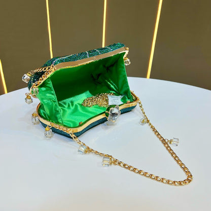Spiral Rhinestone Chain Evening Bag
