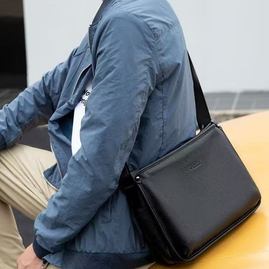 Men's Horizontal Pebble-Texture Crossbody Bag
