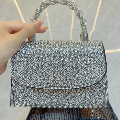 Rhinestone Flap Top-Handle Evening Bag
