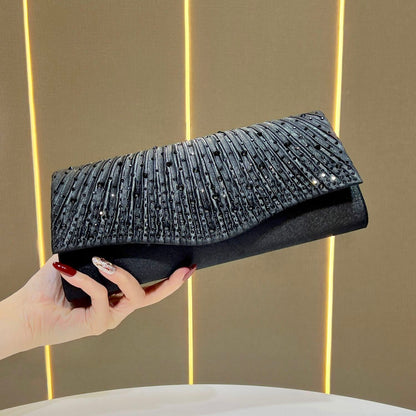 Pleated Glitter Evening Envelope Clutch