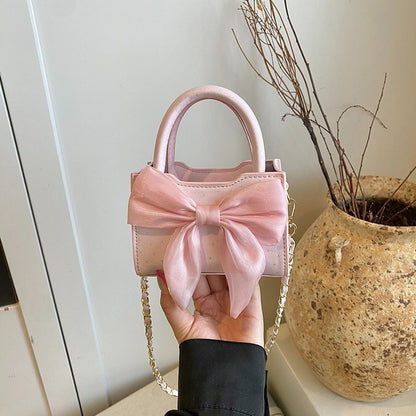 Pink Bow Mini Top-Handle Crossbody Bag